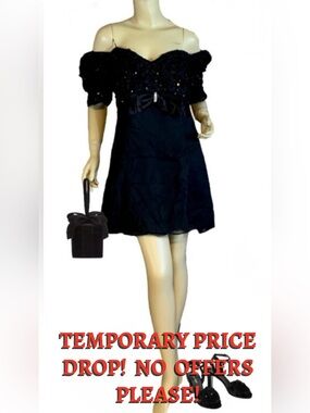 VINTAGE 1990'S SCARLETT NITE BLACK SEQUIN & CHIFFON PARTY DRESS (16)